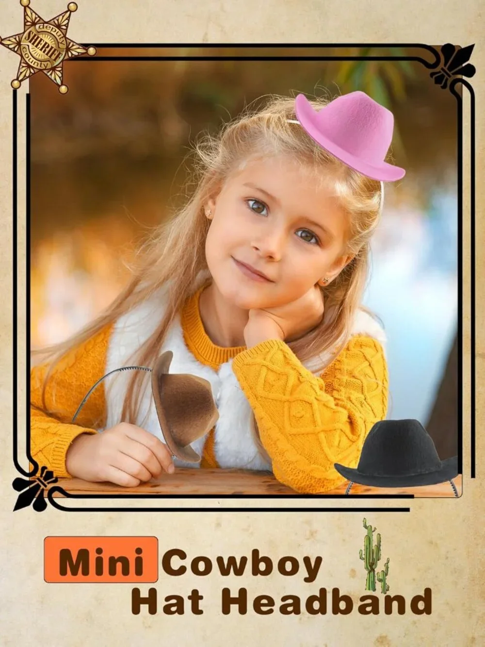Kids White Pink Plastic Western Cowgirl Cowboy Hat Headband 4 Pack
